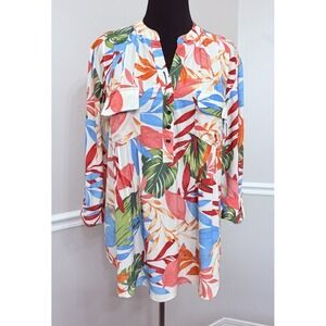 Ava & Grace Women's Floral 3/4 Sleeve Top Size 2X Knit Pintuck V-Neck Tropical